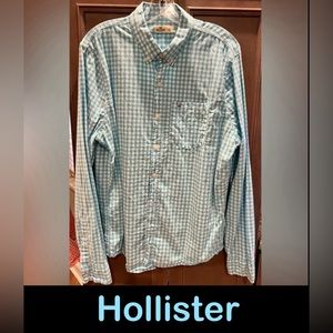 Hollister XL Teal & Bone Gingham Cotton Shirt, like new